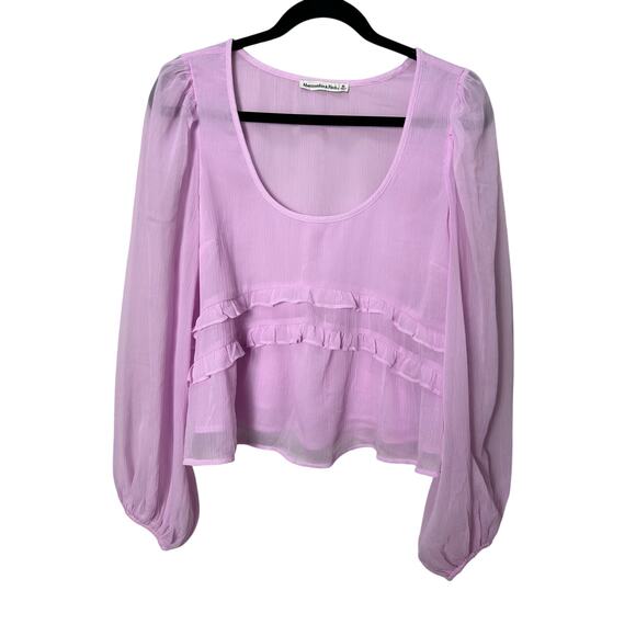 Abercrombie & Fitch Tops - Abercrombie & Fitch Women’s Ruffle Sheer Balloon Sleeve Pink Blouse size Medium